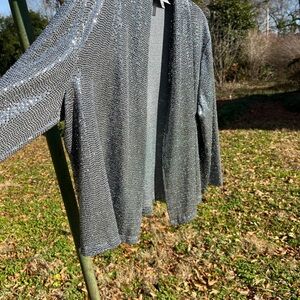 Kasper Metallic Gray Open-Front Cardigan